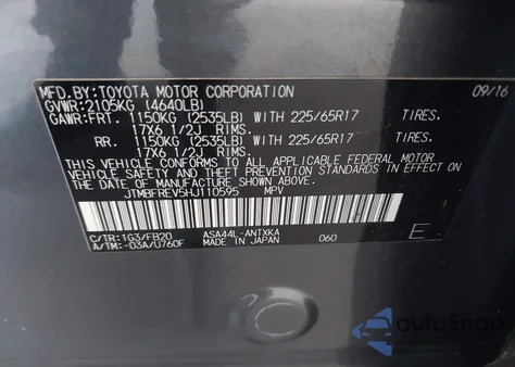 2017 Toyota Rav4 Le z USA, uszkodzony, nr VIN JTMBFREV5HJ110595